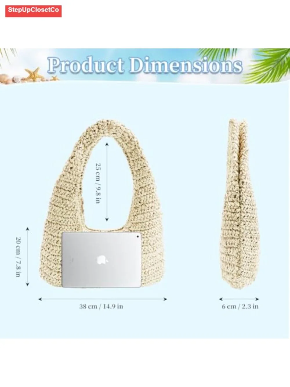 Crescent Straw Shoulder Handbag Summer Beach Tote Raffia Woven Purse Hobo